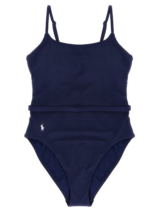 Polo Ralph Lauren Pony Women's Polyester Terrycloth One-Piece Swimsuit - Blue