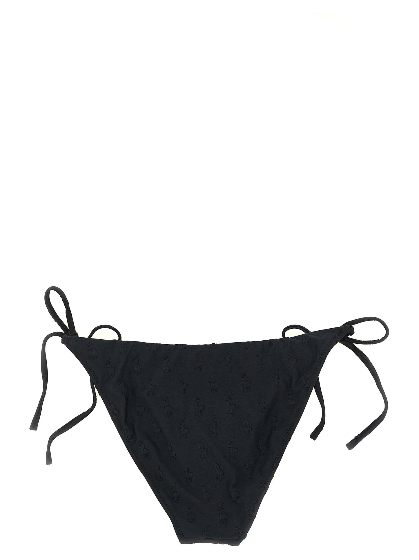This Bikini by Polo Ralph Lauren for women in stretch polyester black, patterned & jacquard features a beach chic silhouette from the Pony Women's Stretch Polyester Bikini collection, showcasing a beach chic cut for a refined poolside look.