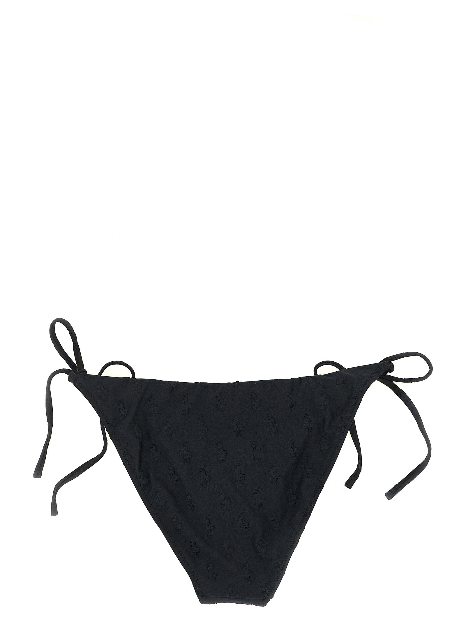 This Bikini by Polo Ralph Lauren for women in stretch polyester black, patterned & jacquard features a beach chic silhouette from the Pony Women's Stretch Polyester Bikini collection, showcasing a beach chic cut for a refined poolside look.