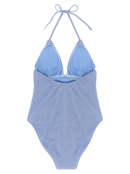 One-Piece Swimsuit by Polo Ralph Lauren for women in stretch nylon polyester light-blue features a ethereal silhouette, artfully capturing the essence of Women's Stretch Nylon Polyester One-Piece Swimsuit with its ethereal design and refined cut.