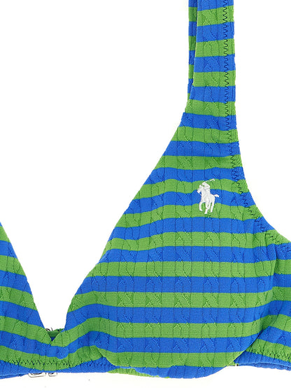 Swimwear Top by Polo Ralph Lauren for women in stretch nylon multicolor & striped features a beach chic silhouette, beautifully showcasing the signature design of the Pony Waves Women's Stretch Nylon Swimwear Top.
