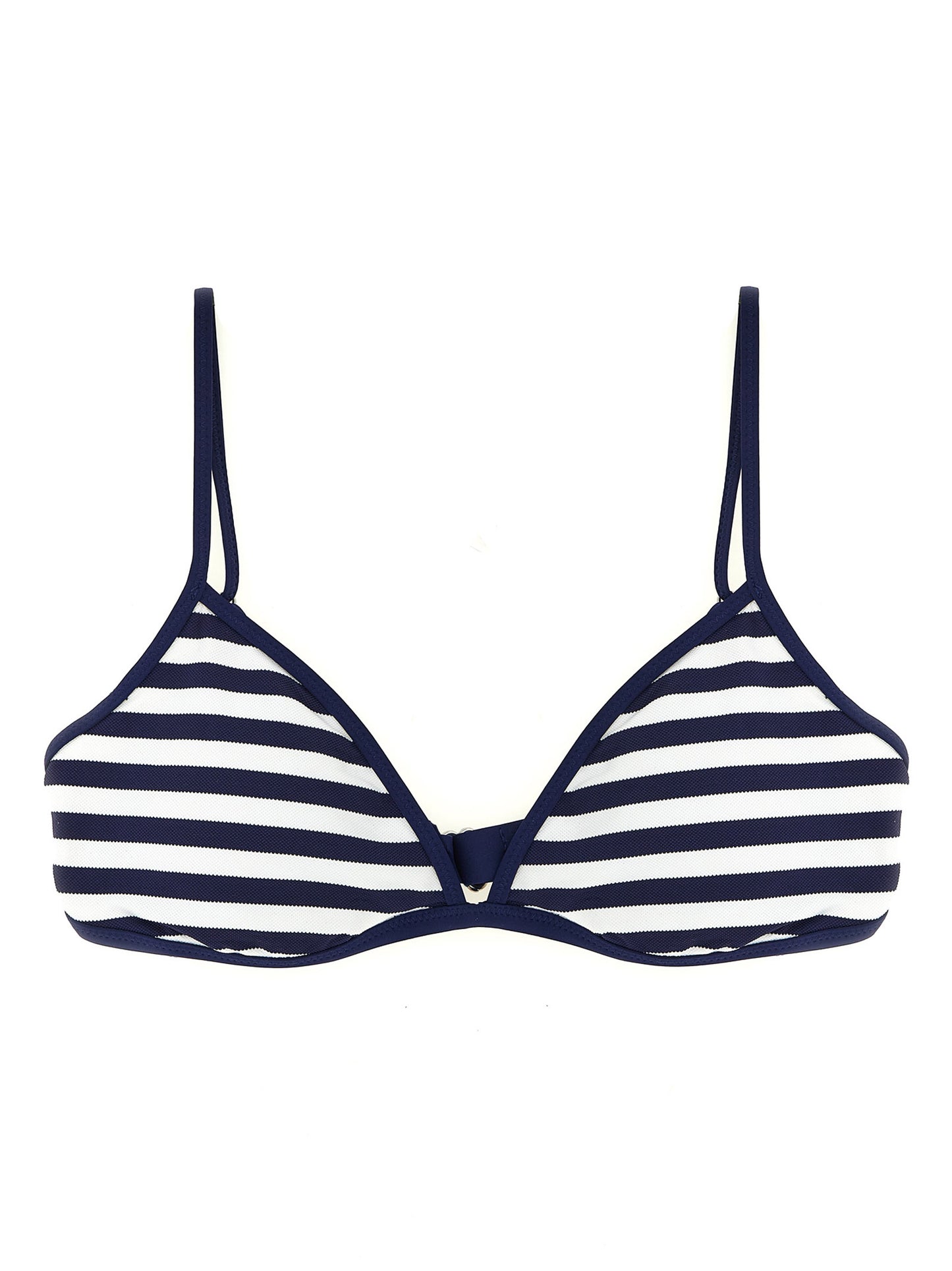 Swimwear Top by Polo Ralph Lauren for women in nylon blue & striped features a beach chic silhouette, beautifully showcasing the signature design of the Women's Nylon Swimwear Top.
