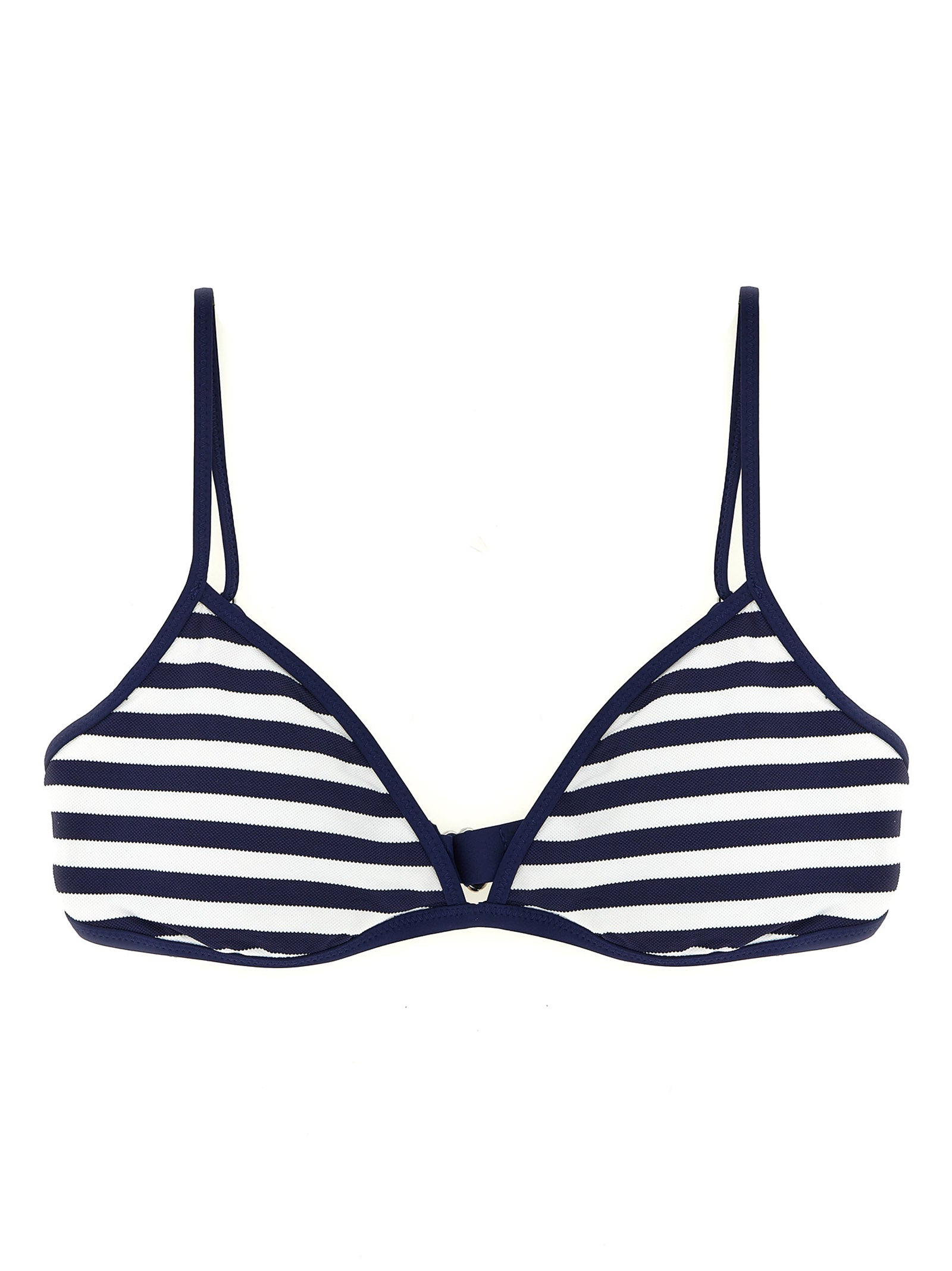 Swimwear Top by Polo Ralph Lauren for women in nylon blue & striped features a beach chic silhouette, beautifully showcasing the signature design of the Women's Nylon Swimwear Top.