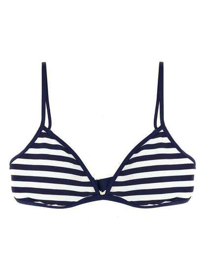 Swimwear Top by Polo Ralph Lauren for women in nylon blue & striped features a beach chic silhouette, beautifully showcasing the signature design of the Women's Nylon Swimwear Top.