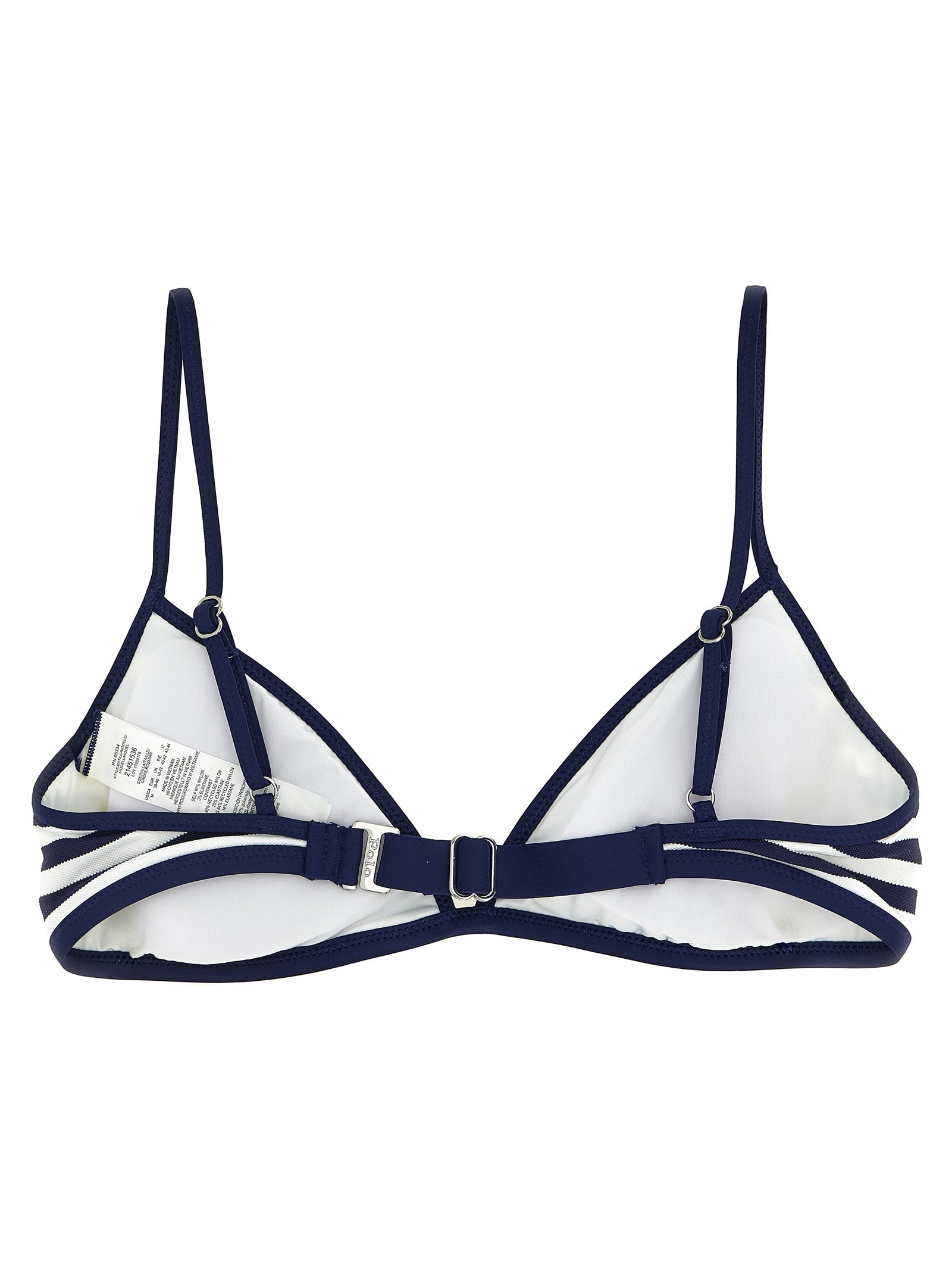 Swimwear Top by Polo Ralph Lauren for women in nylon blue & striped features a resort ready silhouette, elegantly capturing the resort ready essence of the Women's Nylon Swimwear Top design.