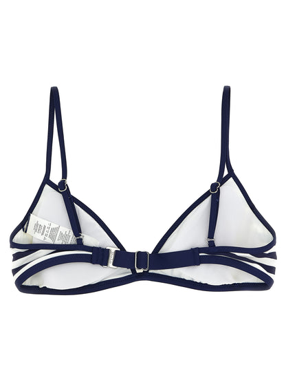 Swimwear Top by Polo Ralph Lauren for women in nylon blue & striped features a resort ready silhouette, elegantly capturing the resort ready essence of the Women's Nylon Swimwear Top design.