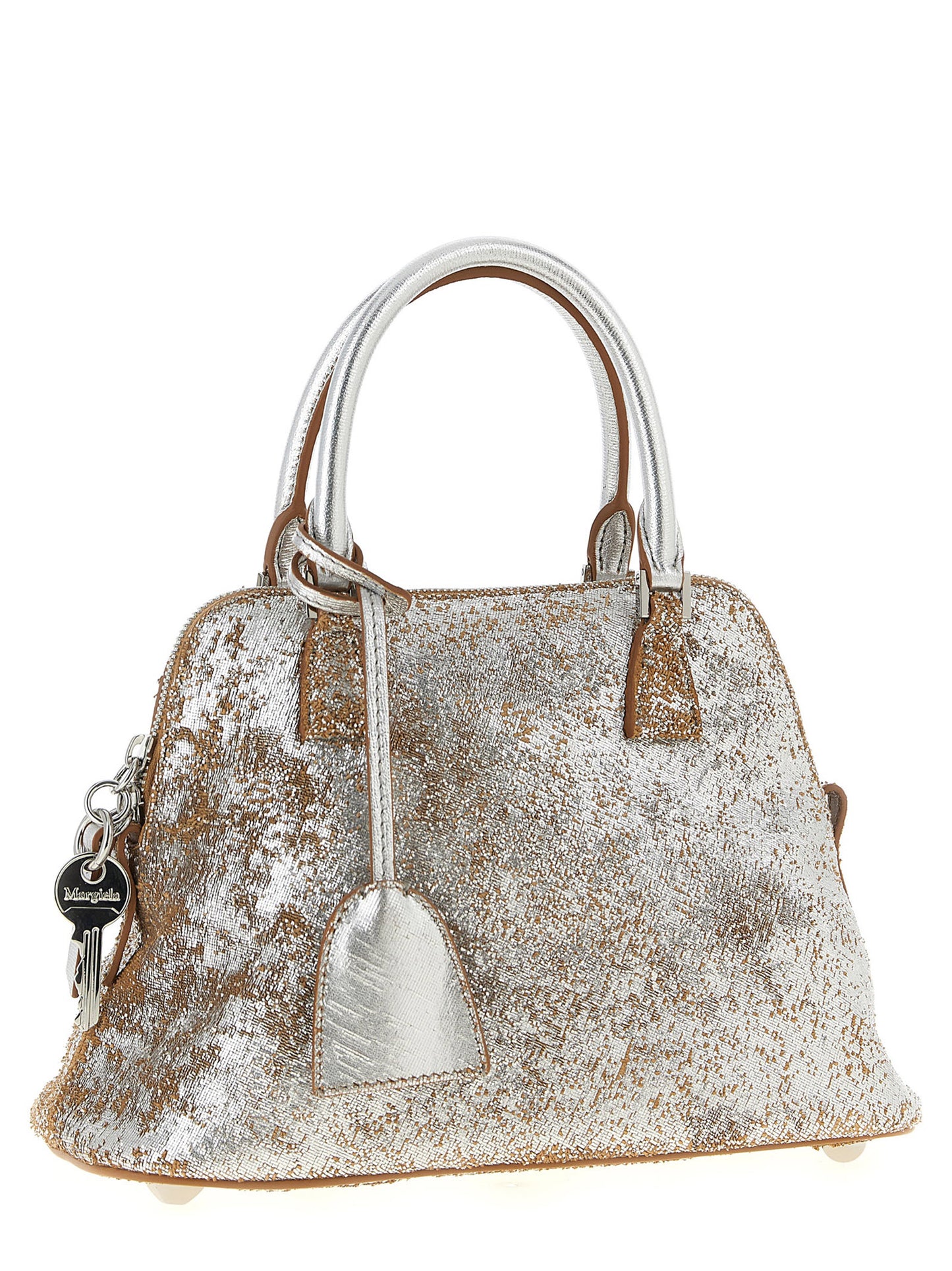 Mini Handbag by Maison Margiela for women in lamb leather silver features a refined silhouette, showcasing a secure zipper, organized , and versatile shoulder-strap, adjustable-strap & handle for a refined finish.