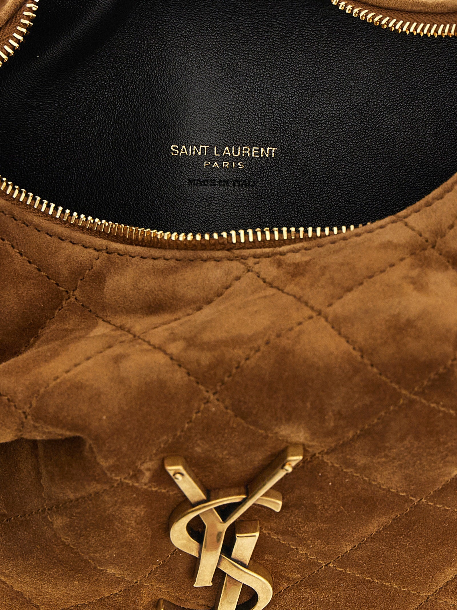 Quilted Handbag by Saint Laurent for women in calfskin leather brown & signature presents a ornamental silhouette, showcasing a secure zipper, ample , and versatile handle for a ornamental finish.