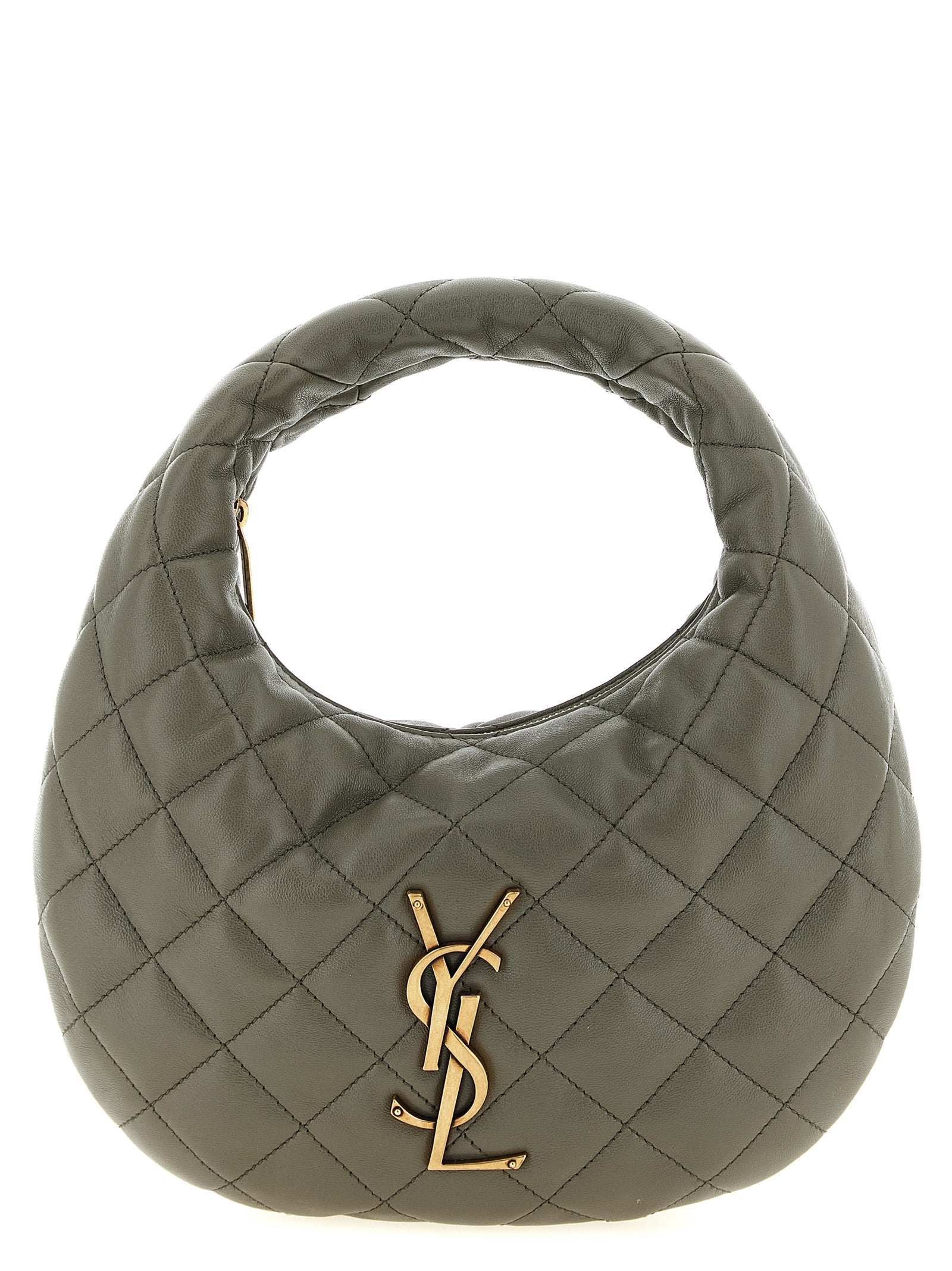 Quilted Handbag by Saint Laurent for women in lamb leather gray presents a ornamental silhouette, showcasing a secure zipper, ample , and versatile handle for a ornamental finish.