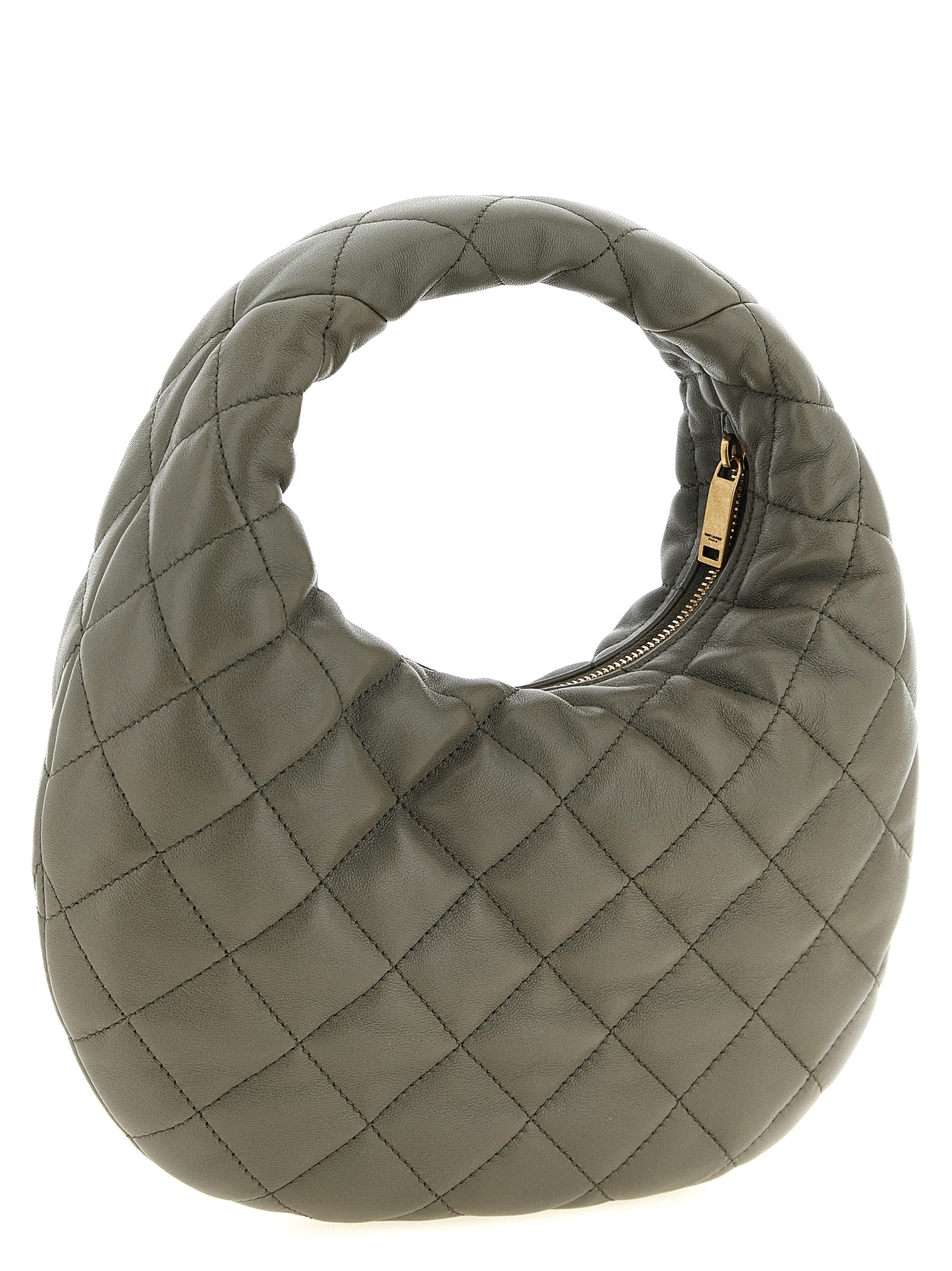 Quilted Handbag by Saint Laurent for women in lamb leather gray features a signature silhouette, showcasing a secure zipper and signature with versatile handle for a sophisticated look.
