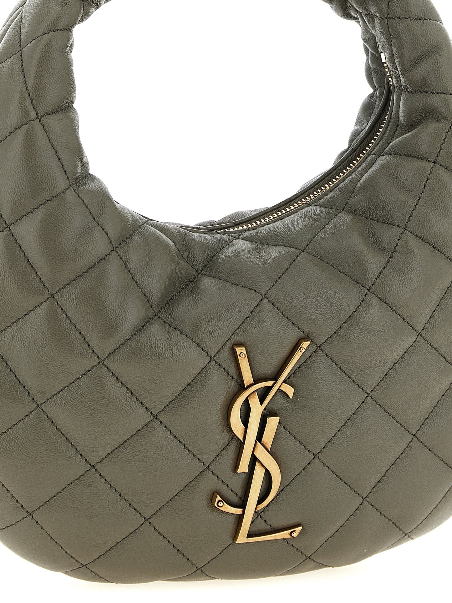 Quilted Handbag by Saint Laurent for women in lamb leather gray features a signature silhouette, showcasing a secure zipper and signature with versatile handle for a sophisticated look.
