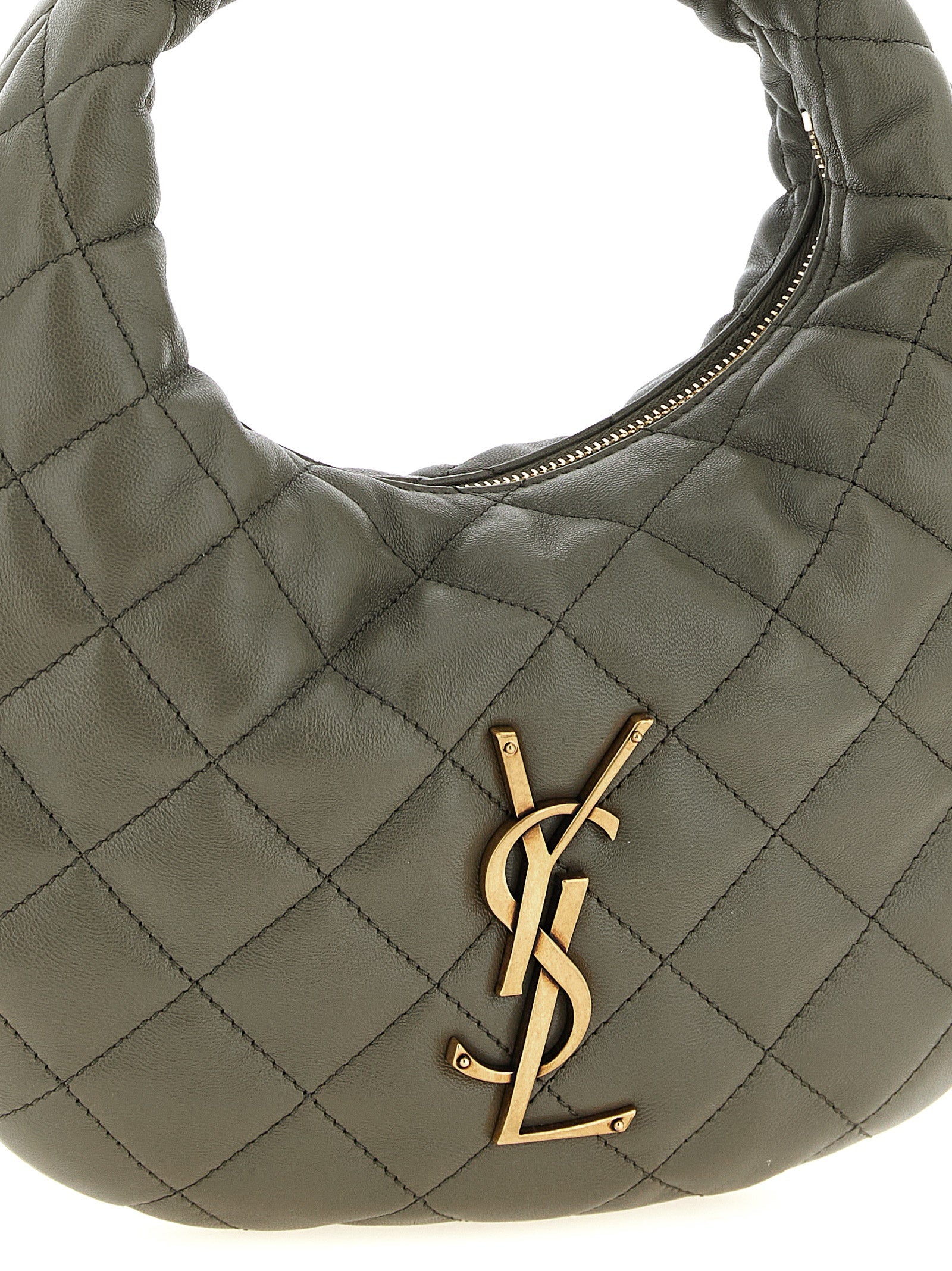 Quilted Handbag by Saint Laurent for women in lamb leather gray features a signature silhouette, showcasing a secure zipper and signature with versatile handle for a sophisticated look.