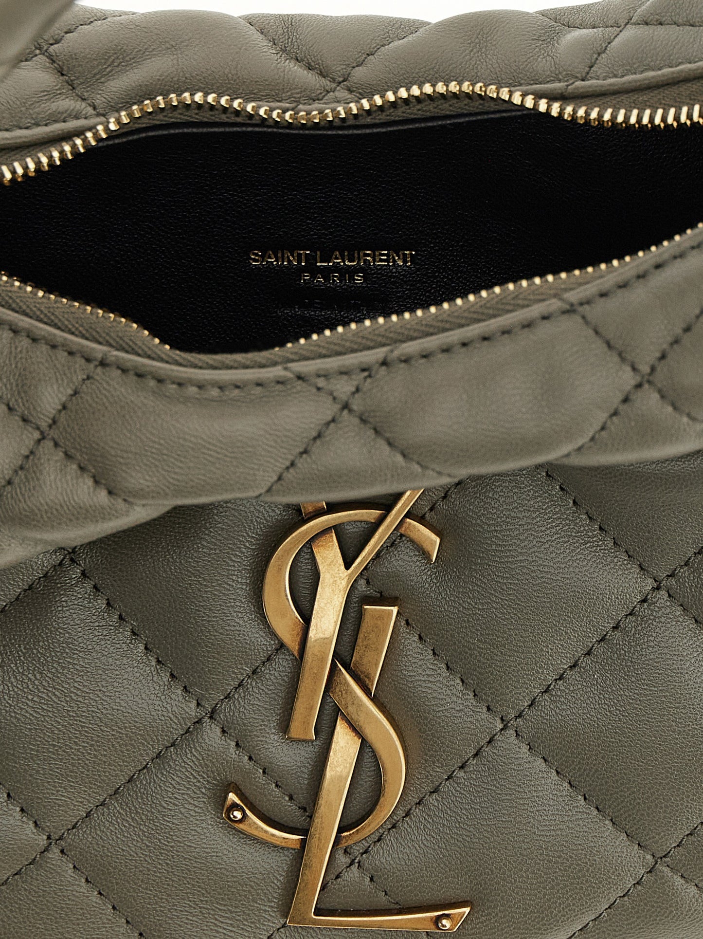 Quilted Handbag by Saint Laurent for women in lamb leather gray features a refined silhouette, showcasing a secure zipper, organized , and versatile handle for a refined finish.