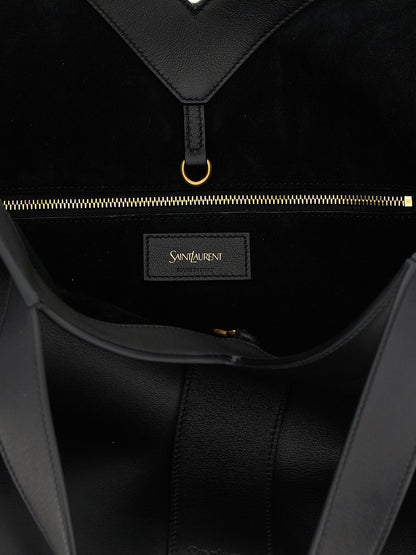 Saint Laurent Essence Suede Calfskin Leather Small Tote Bag - Black