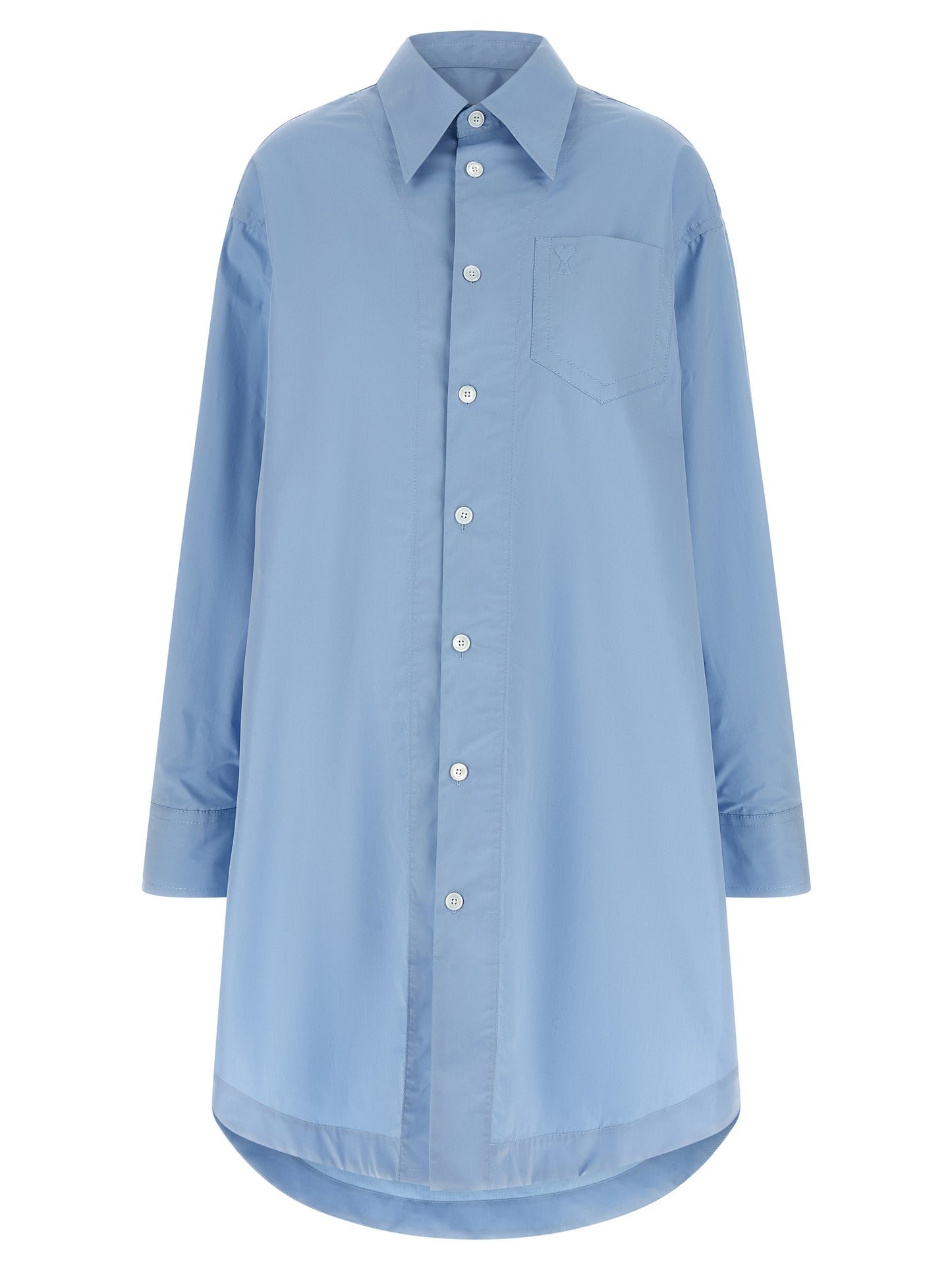 Dress by Ami Paris for women in cotton light-blue features a dramatic silhouette, showcasing an elegant and long-sleeve that flows into a dramatic midi.