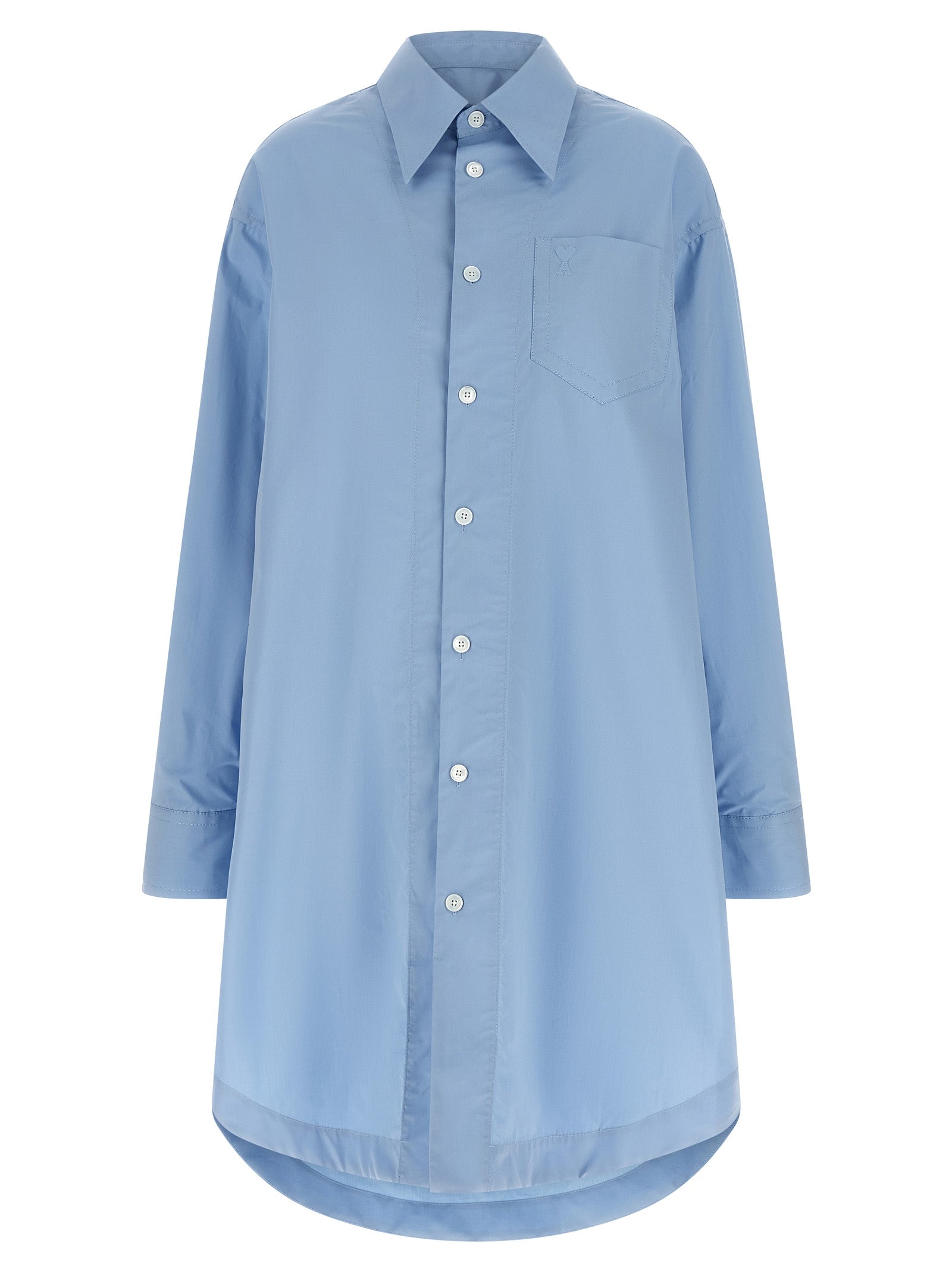 Dress by Ami Paris for women in cotton light-blue features a dramatic silhouette, showcasing an elegant and long-sleeve that flows into a dramatic midi.