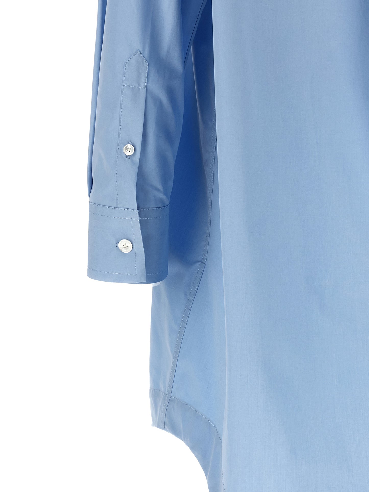 Dress by Ami Paris for women in cotton light-blue presents a sinuous silhouette, showcasing a sophisticated and detailed with a sinuous midi for a refined finish.