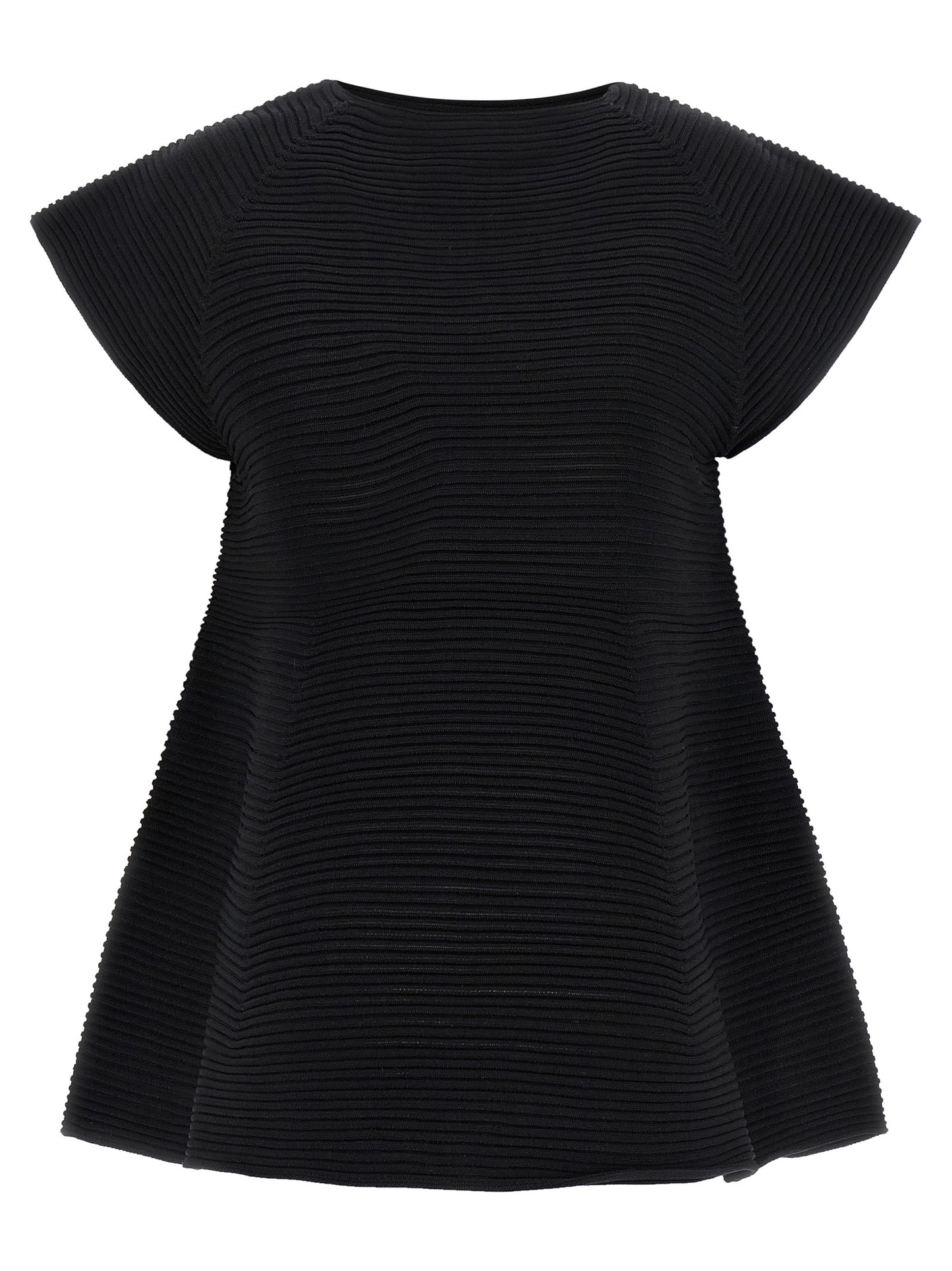 Issey Miyake Women's Flared Short-Sleeve Crew Neck Polyester & Nylon Dress - Black