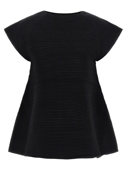 Issey Miyake Women's Flared Short-Sleeve Crew Neck Polyester & Nylon Dress - Black
