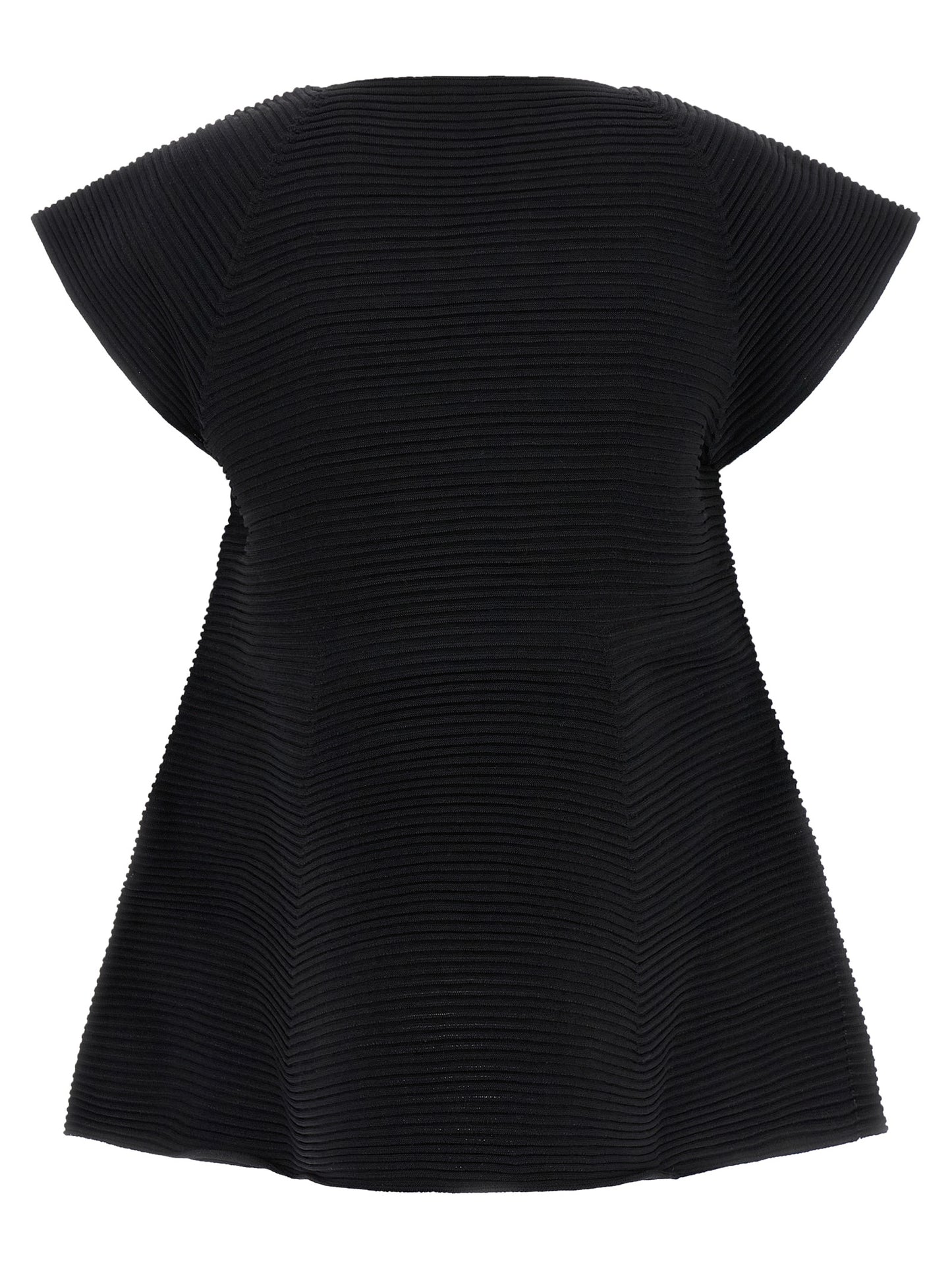 Issey Miyake Women's Flared Short-Sleeve Crew Neck Polyester & Nylon Dress - Black