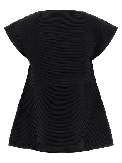 Issey Miyake Women's Flared Short-Sleeve Crew Neck Polyester & Nylon Dress - Black
