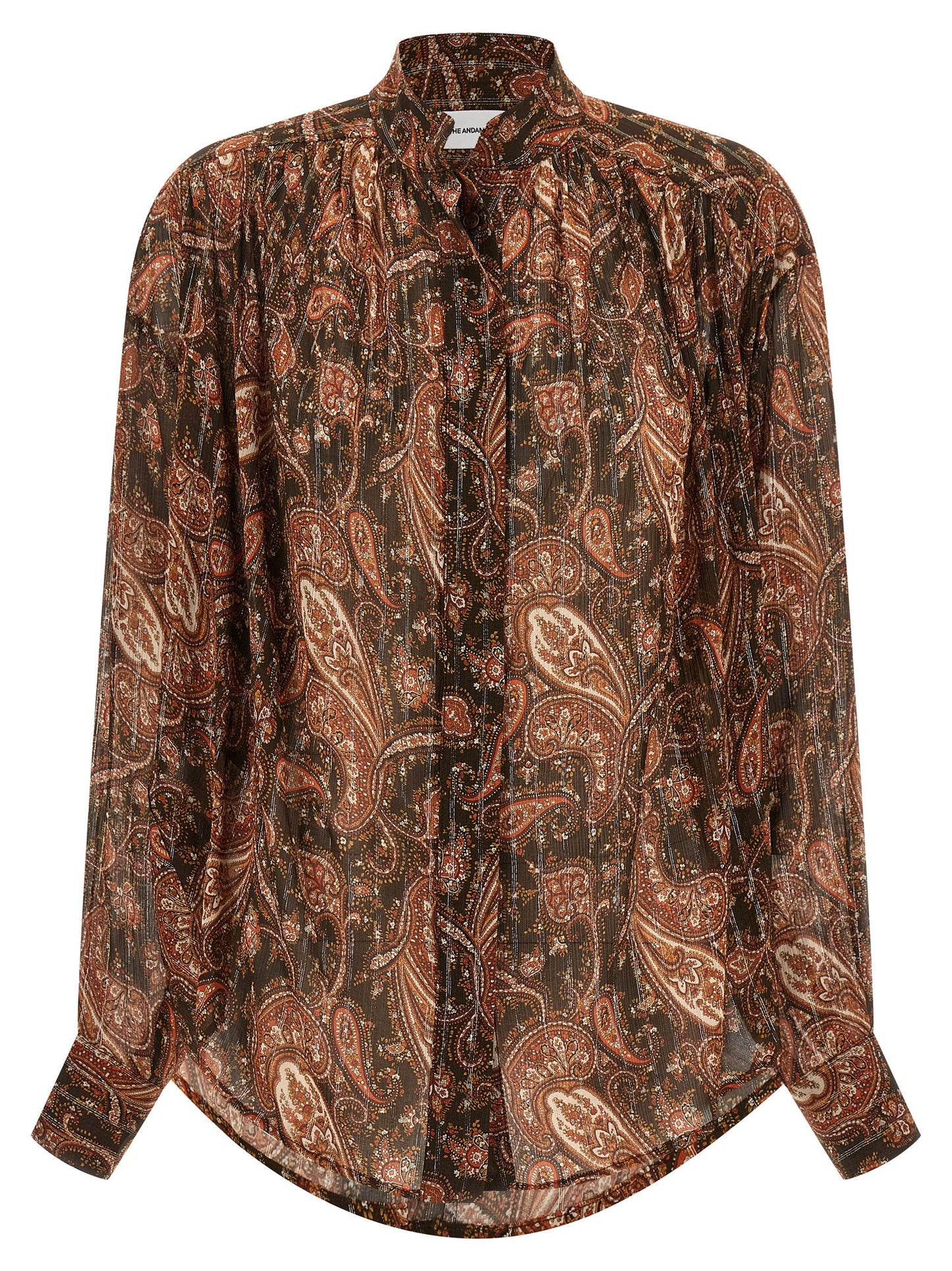 The Andamane Women's Mandarin Neck Viscose & Silk Blouse - Multicolor Patterned Paisley