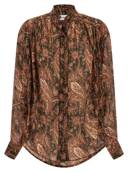 The Andamane Women's Mandarin Neck Viscose & Silk Blouse - Multicolor Patterned Paisley