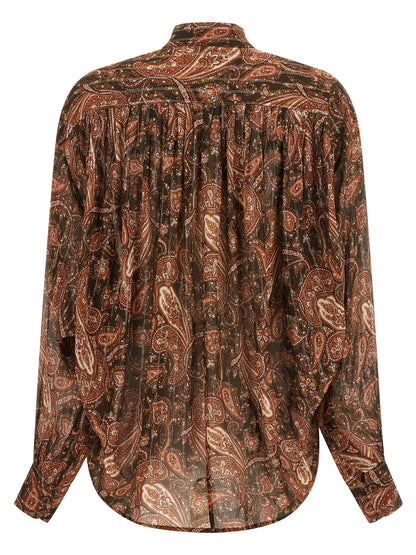 The Andamane Women's Mandarin Neck Viscose & Silk Blouse - Multicolor Patterned Paisley