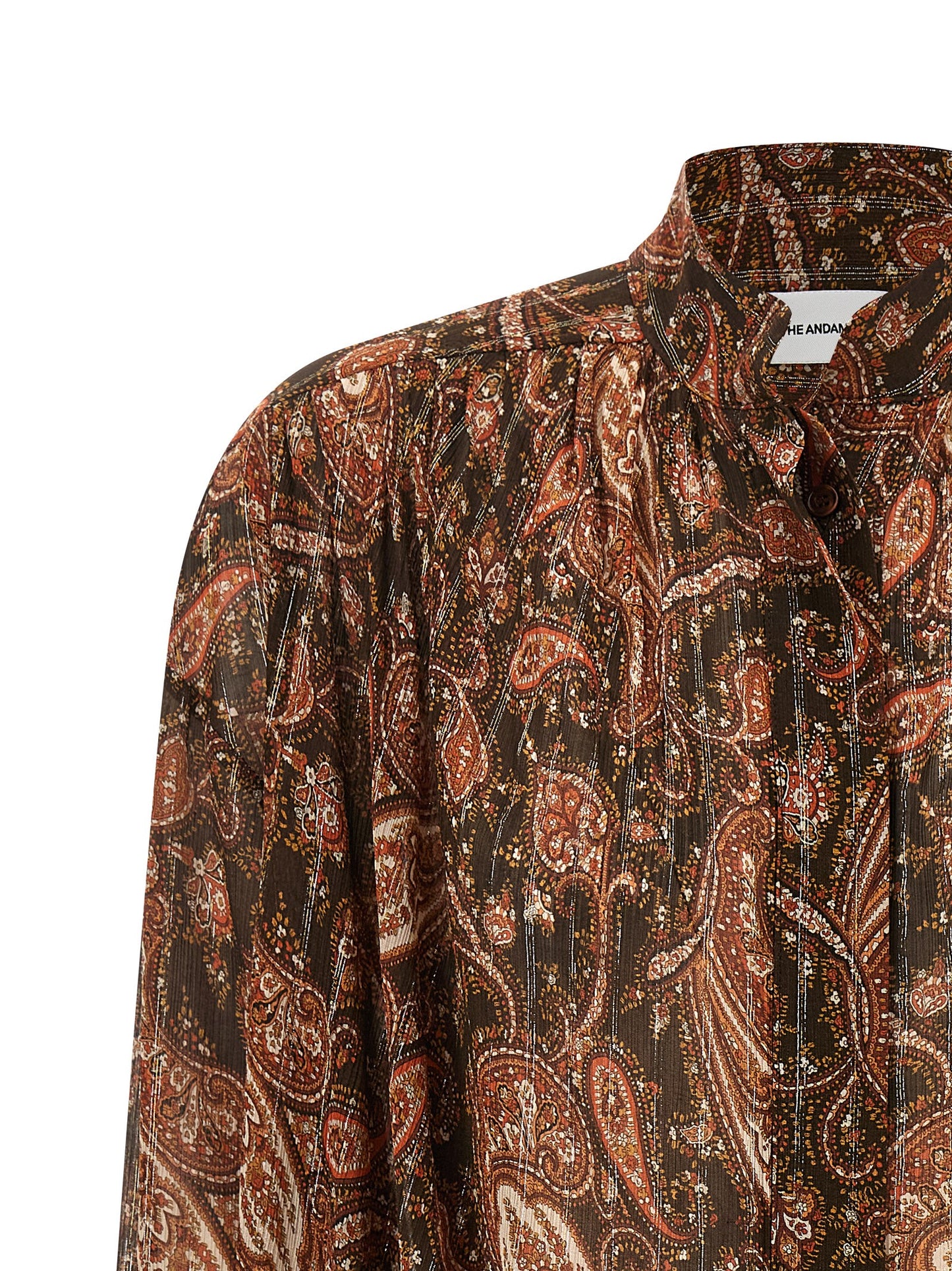 The Andamane Women's Mandarin Neck Viscose & Silk Blouse - Multicolor Patterned Paisley