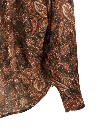 The Andamane Women's Mandarin Neck Viscose & Silk Blouse - Multicolor Patterned Paisley