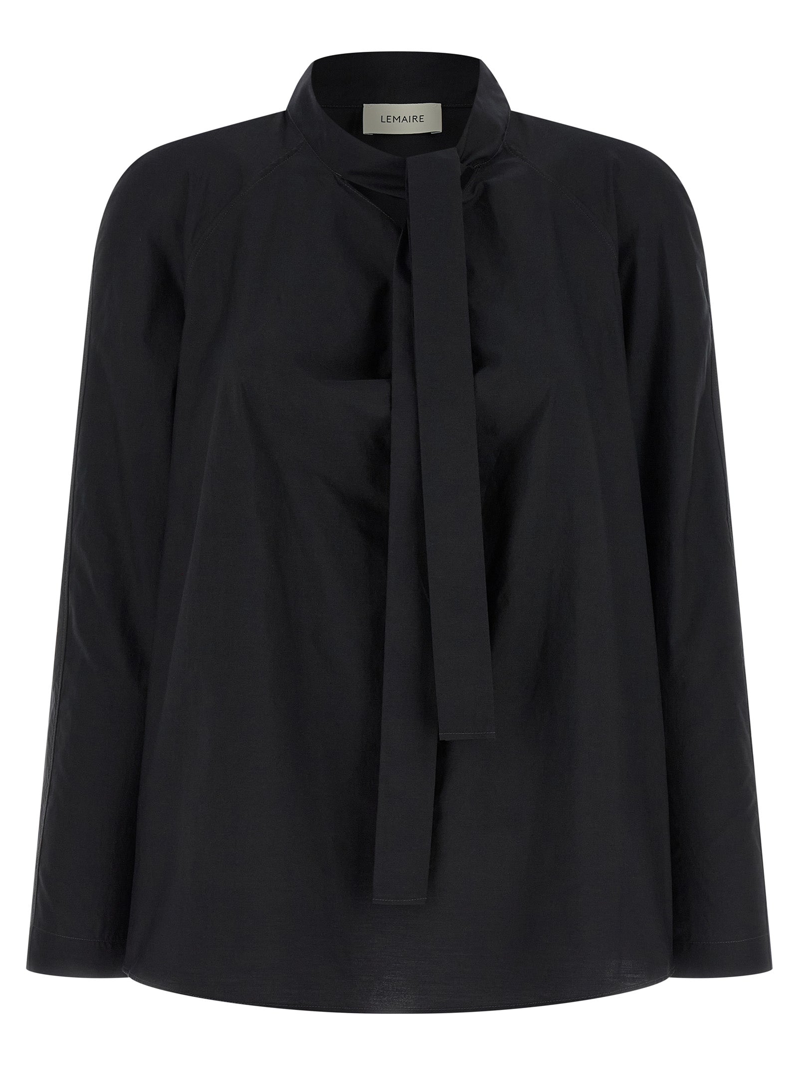 Blouse by Lemaire for women in cotton & silk black showcases a sleek silhouette, elegantly detailed with a sleek round neckline and for a sleek finish.