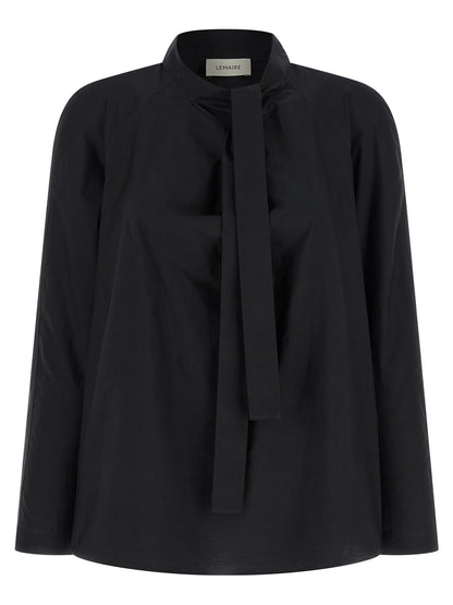 Blouse by Lemaire for women in cotton & silk black showcases a sleek silhouette, elegantly detailed with a sleek round neckline and for a sleek finish.