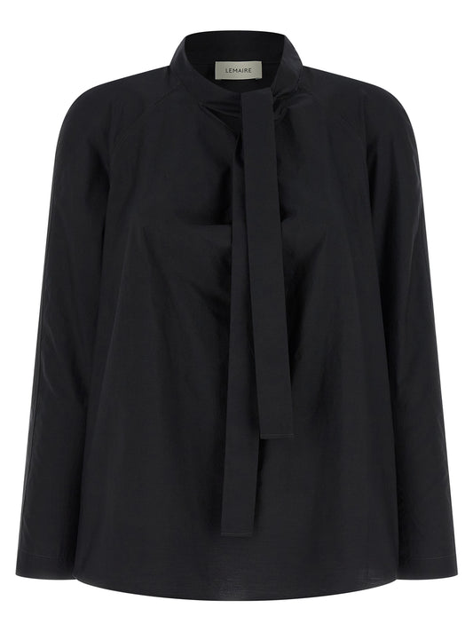 Blouse by Lemaire for women in cotton & silk black showcases a sleek silhouette, elegantly detailed with a sleek round neckline and for a sleek finish.