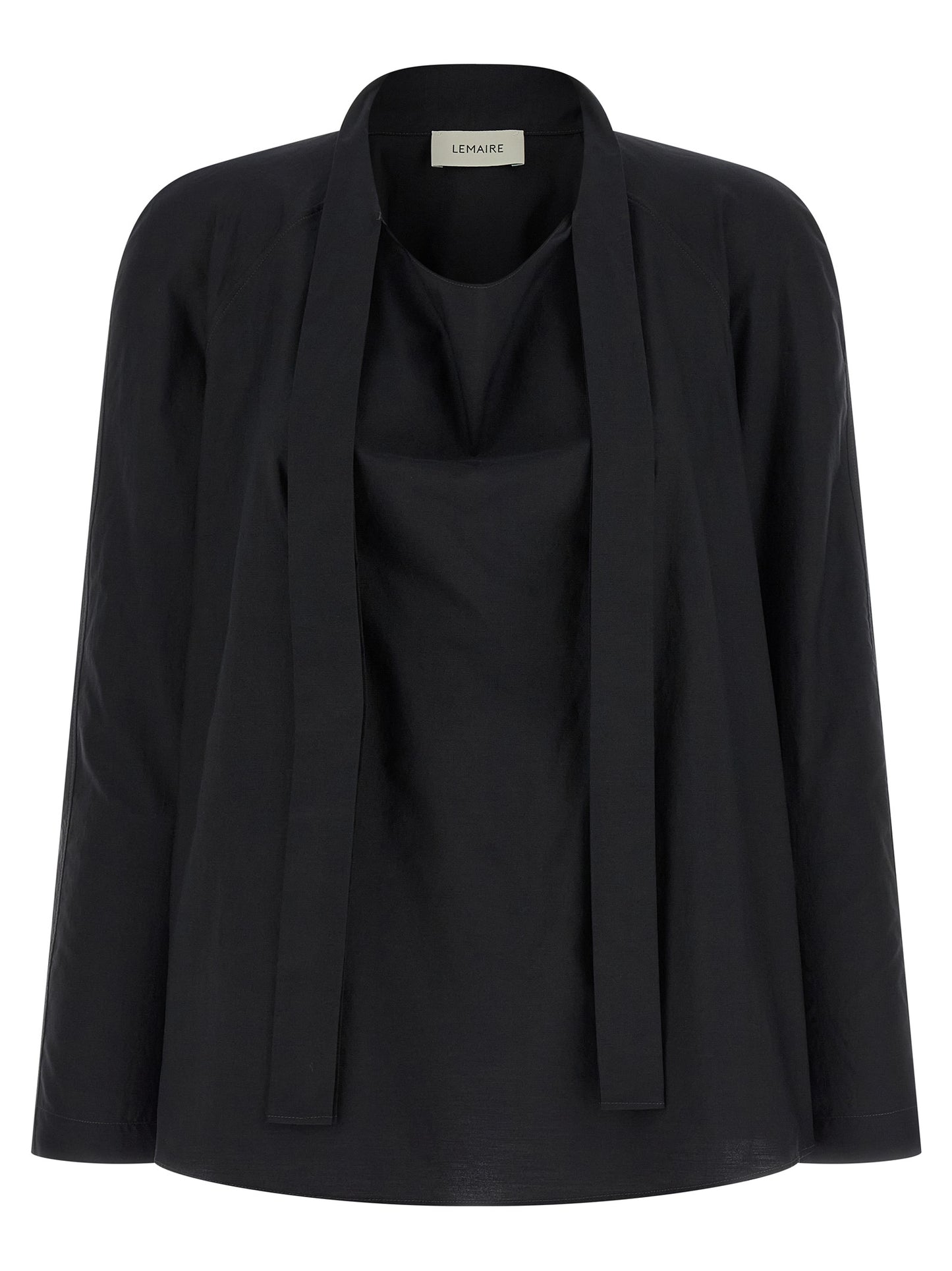 Blouse by Lemaire for women in cotton & silk black presents a discerning silhouette, showcasing a sophisticated round neckline and for a truly discerning finish.