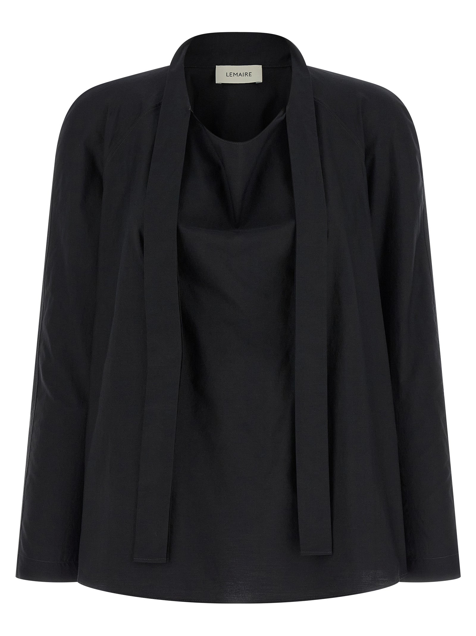 Blouse by Lemaire for women in cotton & silk black presents a discerning silhouette, showcasing a sophisticated round neckline and for a truly discerning finish.