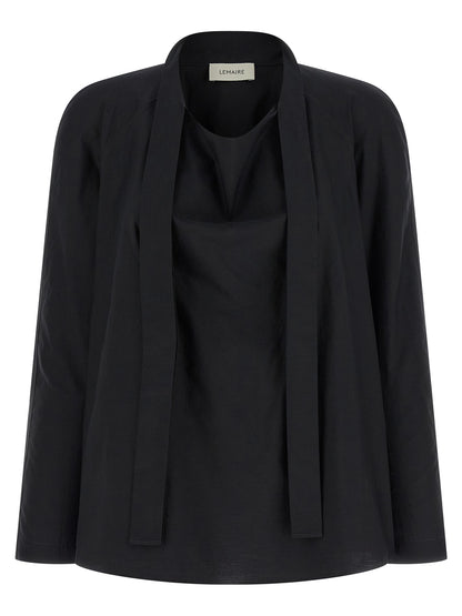 Blouse by Lemaire for women in cotton & silk black presents a discerning silhouette, showcasing a sophisticated round neckline and for a truly discerning finish.