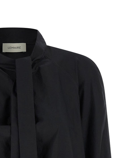 Blouse by Lemaire for women in cotton & silk black showcases a sharp silhouette, elegantly detailed with a sharp round neckline and sharp .