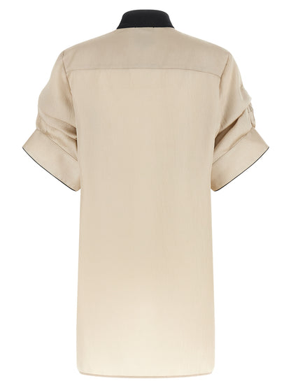 Blouse by MAISON JEJIA for women in silk polyester satin beige presents a discerning silhouette, showcasing a sophisticated mandarin neckline and for a truly discerning finish.