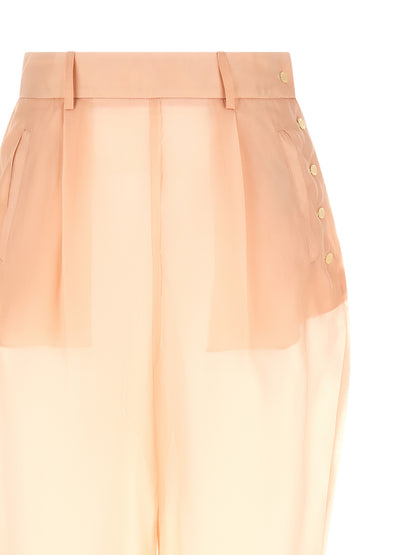 Trousers by MAISON JEJIA for women in silk multicolor, pearl, pink & transparent features a sculptural silhouette, showcasing a sculptural and long with a sophisticated high rise for a sculptural finish.