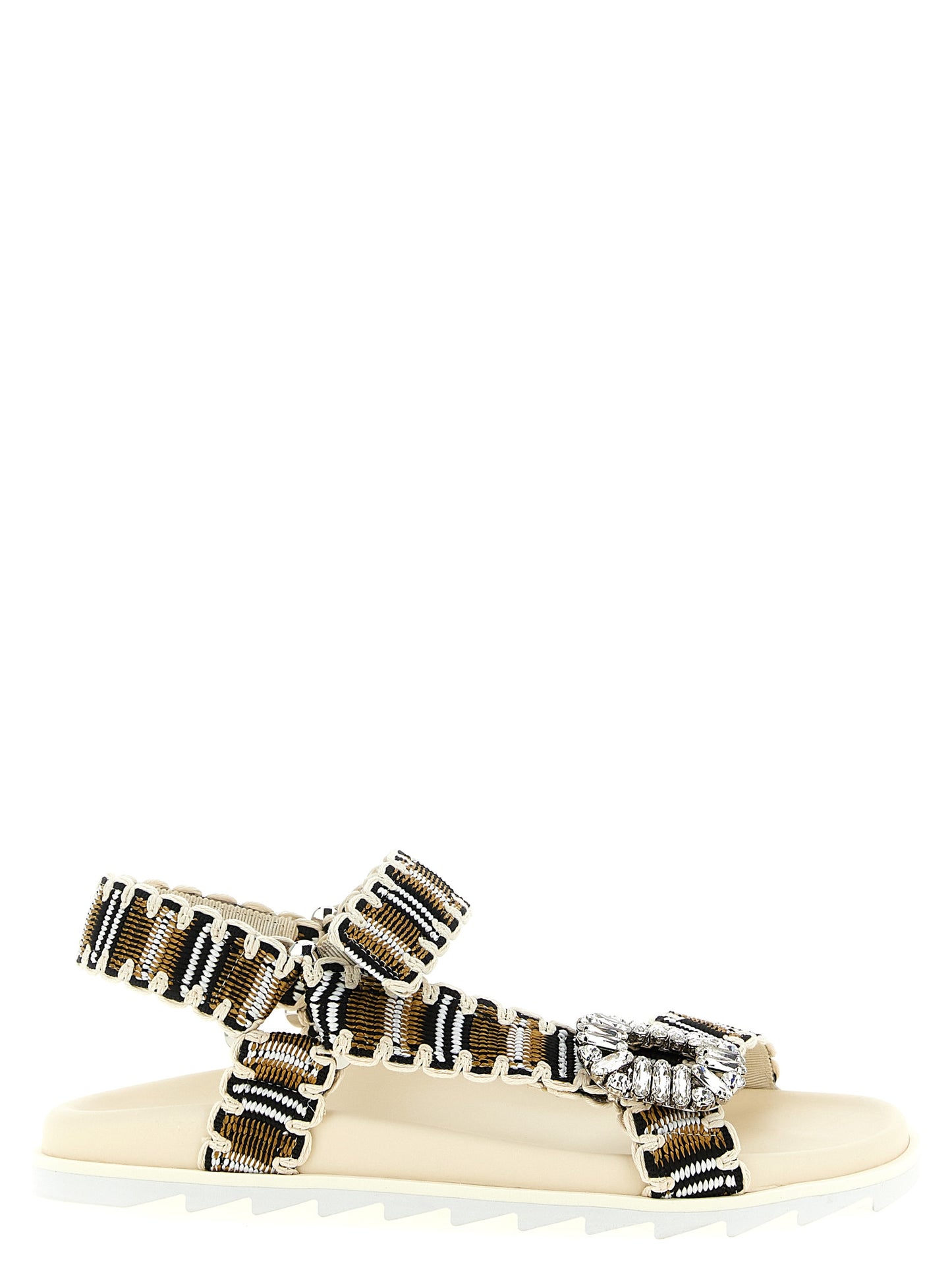 Flat Sandals by Roger Vivier for women in cotton polyester leather & crystal multicolor features an statuesque Viv Women's Cotton Polyester Leather & Crystal Flat Sandals silhouette with a refined flat and elegant .