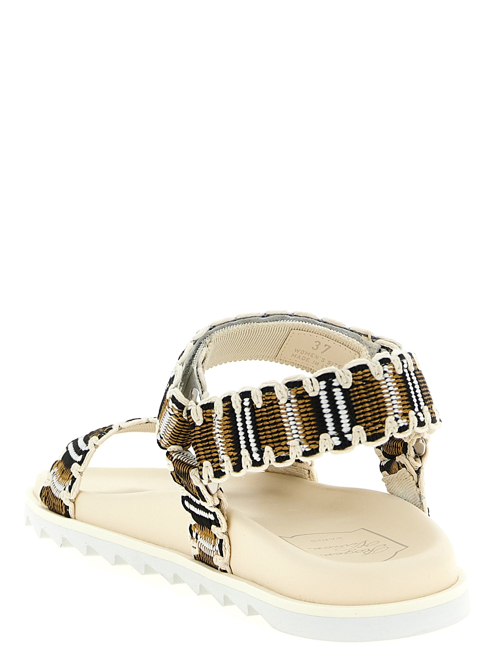 Flat Sandals by Roger Vivier for women in cotton polyester leather & crystal multicolor showcases a sculptural silhouette as Viv Women's Cotton Polyester Leather & Crystal Flat Sandals, defined by a sculptural flat and sculptural for a sculptural look.
