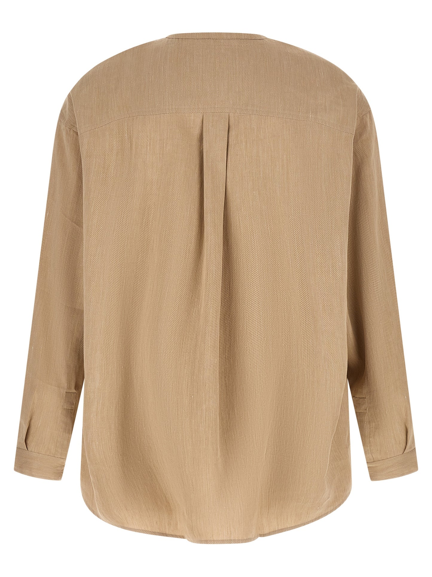 Shirt by Jacquemus for men in linen polyamide & viscose beige, horn, patterned & chevron presents a discerning silhouette, showcasing a sophisticated crew neckline and for a truly discerning finish.