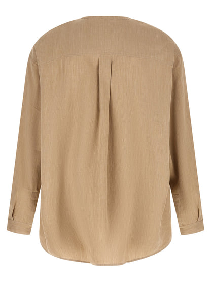 Shirt by Jacquemus for men in linen polyamide & viscose beige, horn, patterned & chevron presents a discerning silhouette, showcasing a sophisticated crew neckline and for a truly discerning finish.