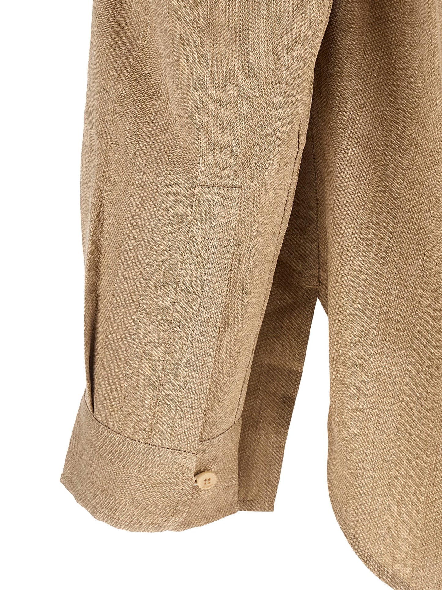 Shirt by Jacquemus for men in linen polyamide & viscose beige, horn, patterned & chevron, featuring a nuanced and nuanced for a sophisticated finish.
