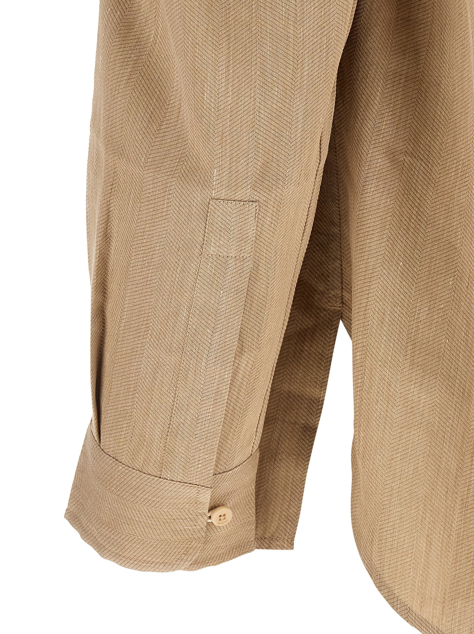 Shirt by Jacquemus for men in linen polyamide & viscose beige, horn, patterned & chevron, featuring a nuanced and nuanced for a sophisticated finish.