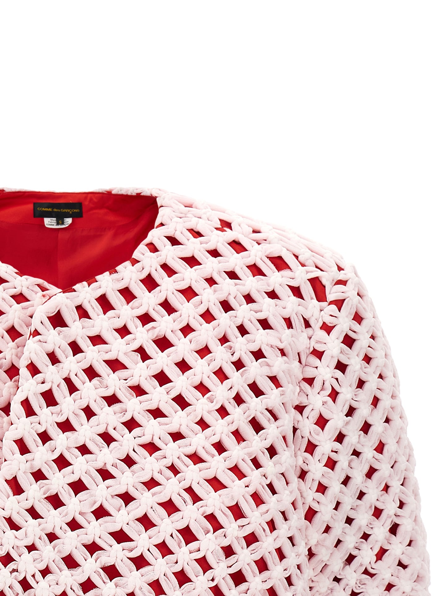 Blazer by Comme Des Garçons for women in polyester satin multicolor showcases a discerning silhouette, elegantly detailed with a sophisticated crew asymmetric neckline and premium for a truly discerning finish.