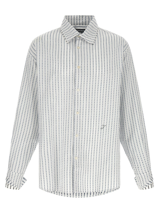 Shirt by Jacquemus for men in cotton horn, multicolor & jacquard features an architectural silhouette with a refined long-sleeve and elegant for a architectural look.