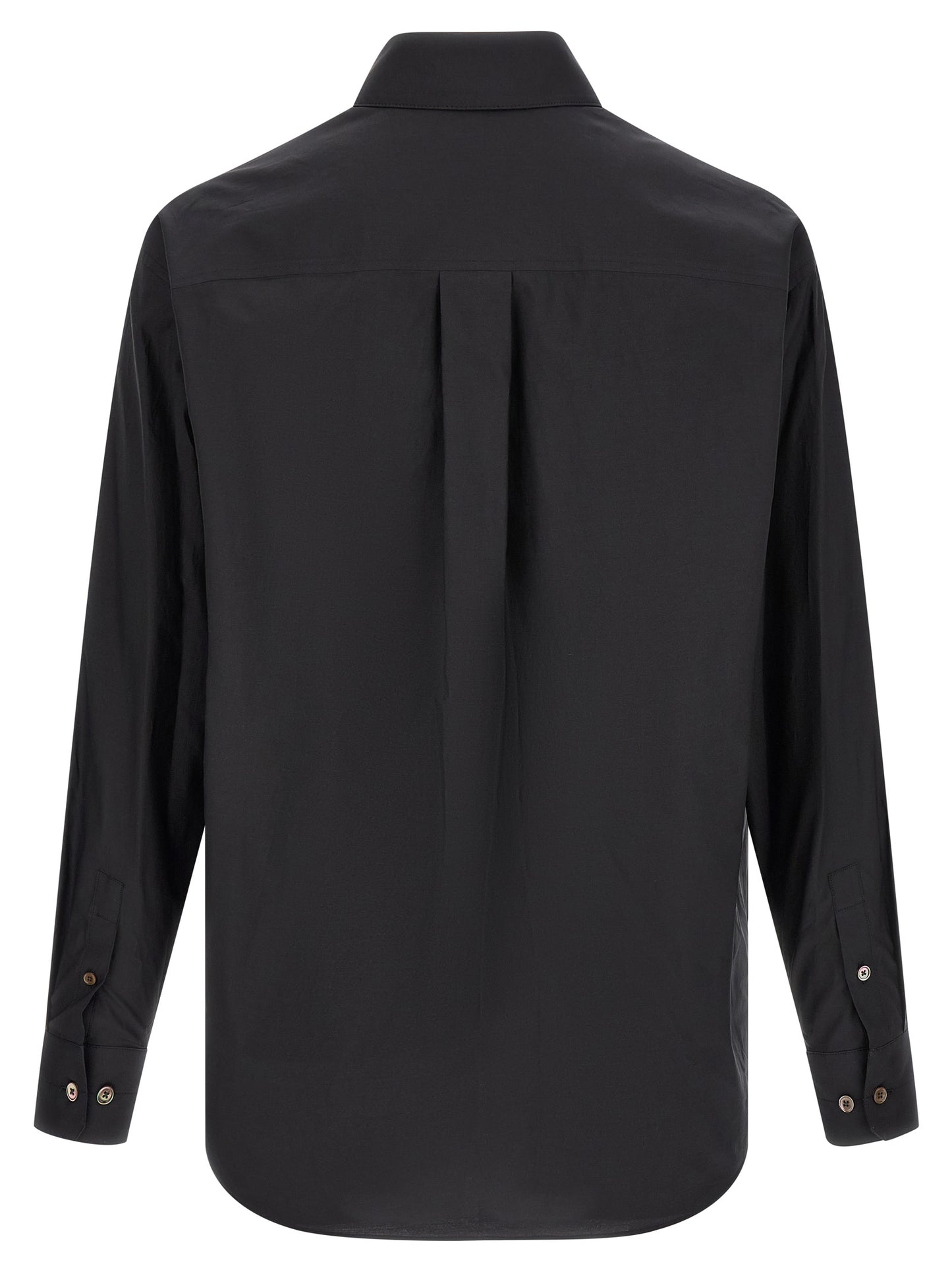 Shirt by Lemaire for men in cotton & silk black & pearl showcases a sharp silhouette, elegantly detailed with a sharp and sharp .