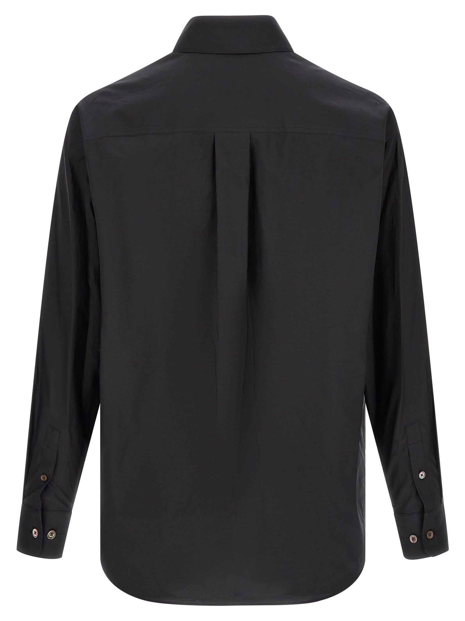 Shirt by Lemaire for men in cotton & silk black & pearl showcases a sharp silhouette, elegantly detailed with a sharp and sharp .