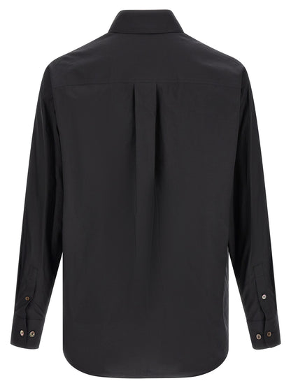 Shirt by Lemaire for men in cotton & silk black & pearl showcases a sharp silhouette, elegantly detailed with a sharp and sharp .